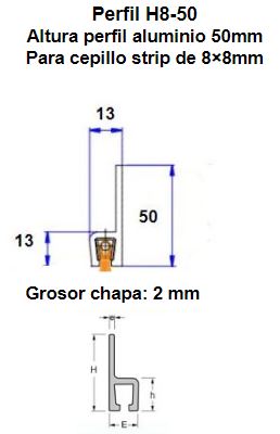 Perfil H8-50 aluminio - Imagen 3
